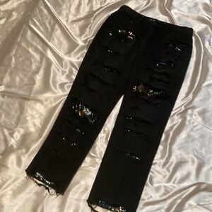 Glamorous Black Sequin Cropped Jeans